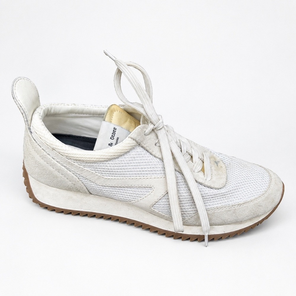 Rag & Bone Retro Runner Y2K Luxe Off White Mesh Suede Sneakers Gum Sole Size 36